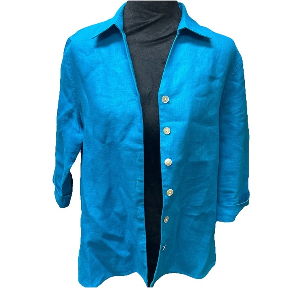 Orvis Women's Small Button Up Shirt 100% Linen Blouse Mother Of Pearl Buttons - Picture 8 of 11